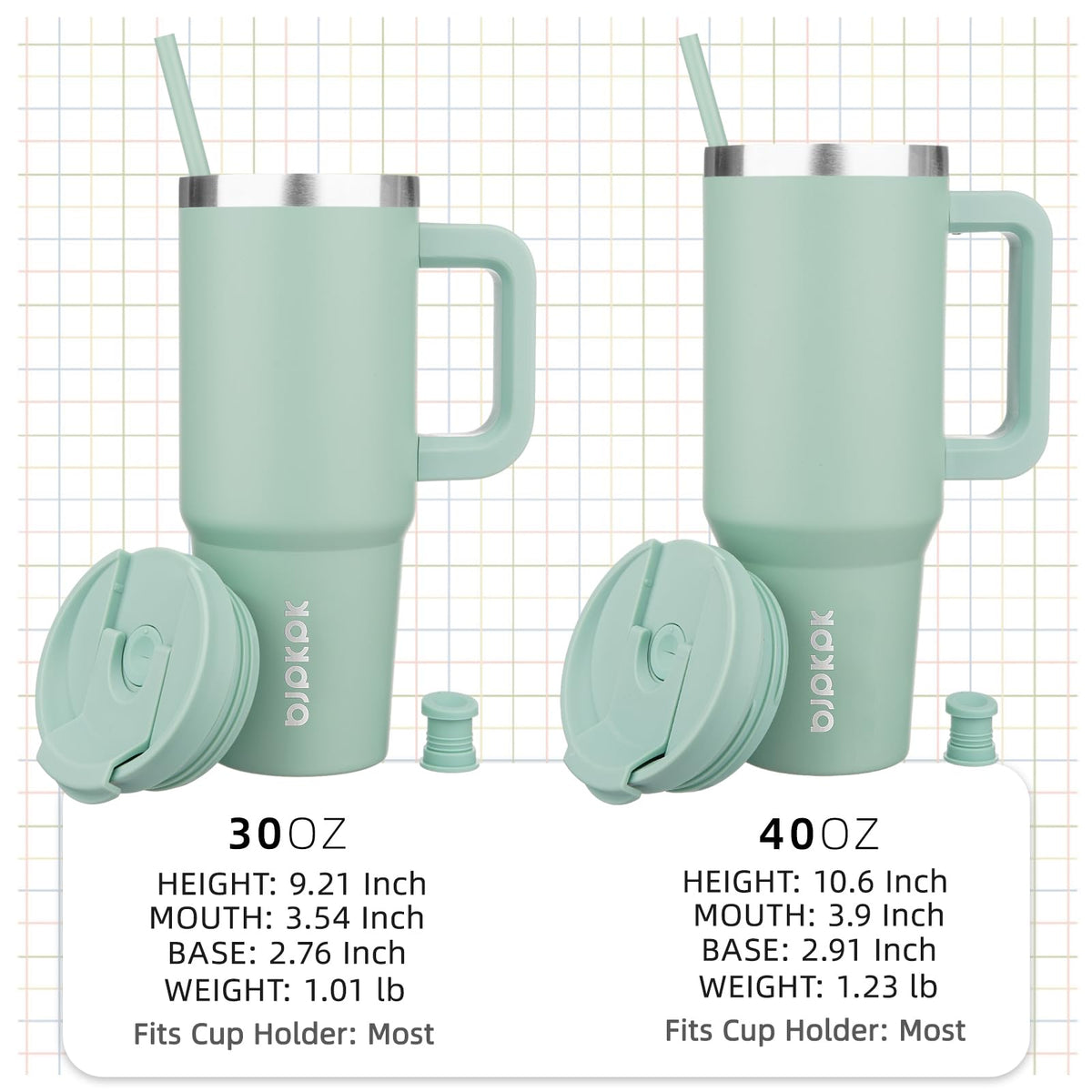 BJPKPK cupholder‑friendly travel mug with ergonomic handle in pistachio green