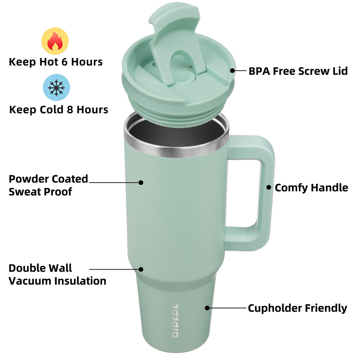 BJPKPK double‑wall vacuum insulation keeps beverages hot or cold in pistachio green