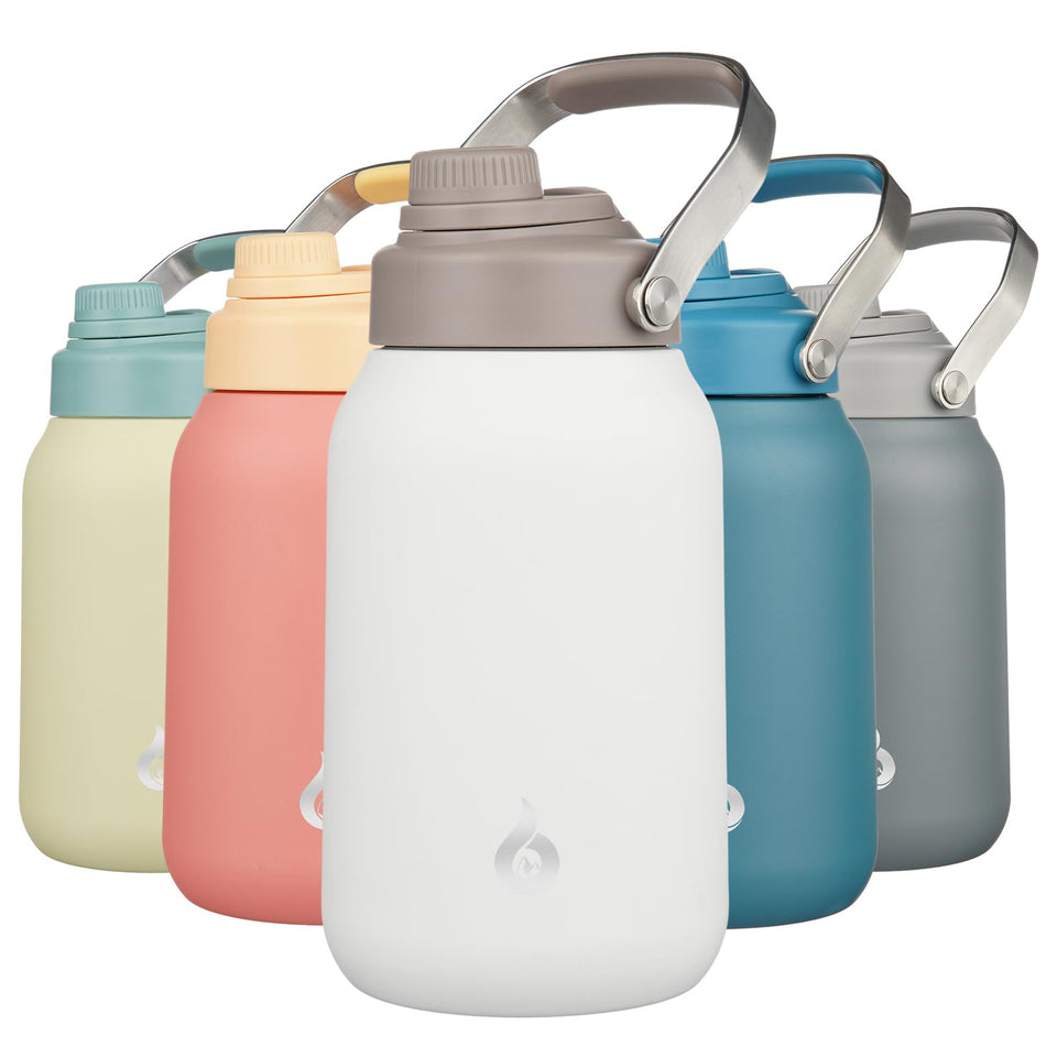 BJPKPK half gallon bottle with metal handle for easy transport during workouts.