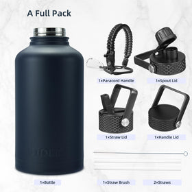 BJPKPK vacuum-insulated double-wall bottle maintains temp for daylong activities.