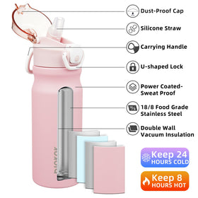 Double-wall insulated bottle keeps drinks hot or cold during travel