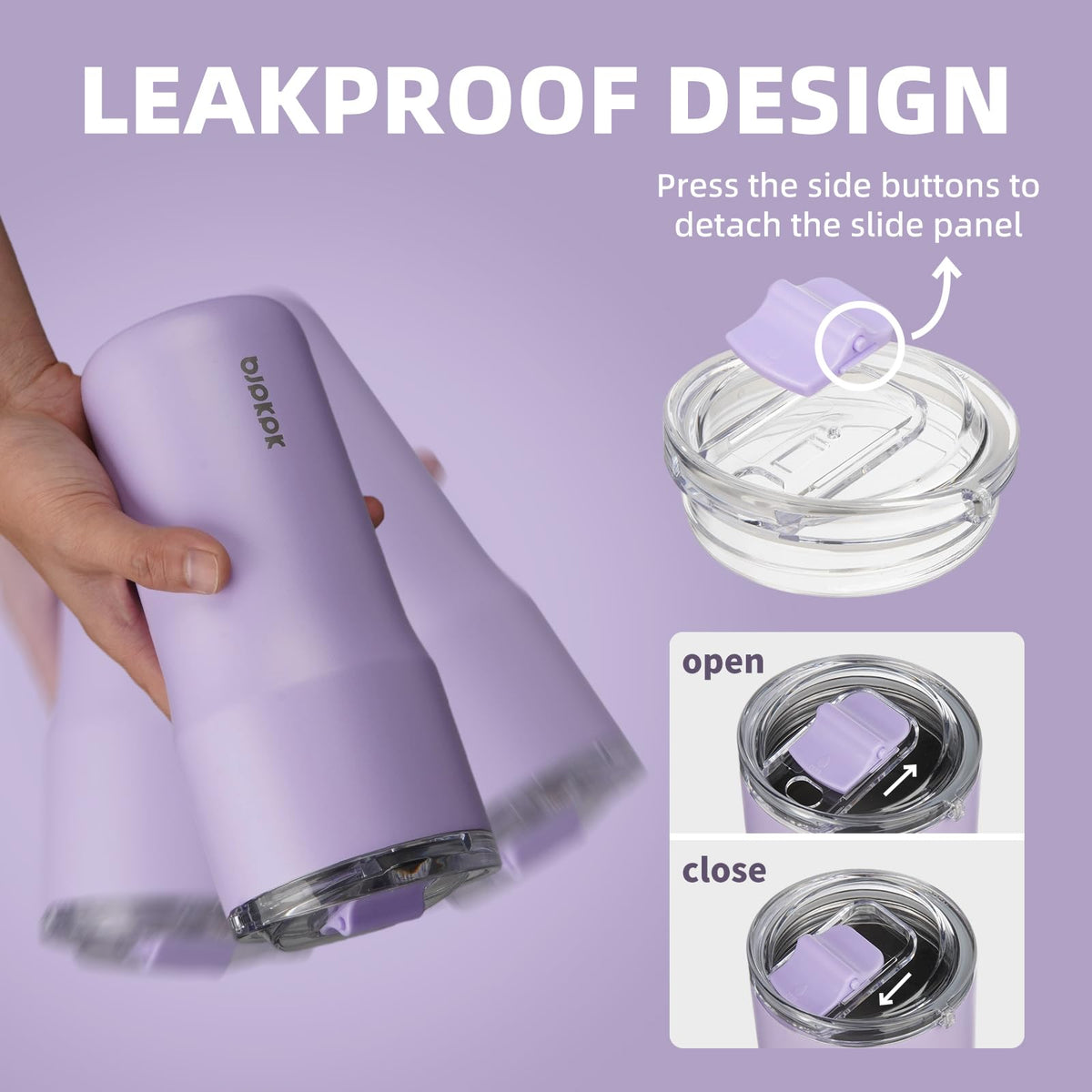 BJPKPK leakproof lid with silicone seal prevents spills during travel.