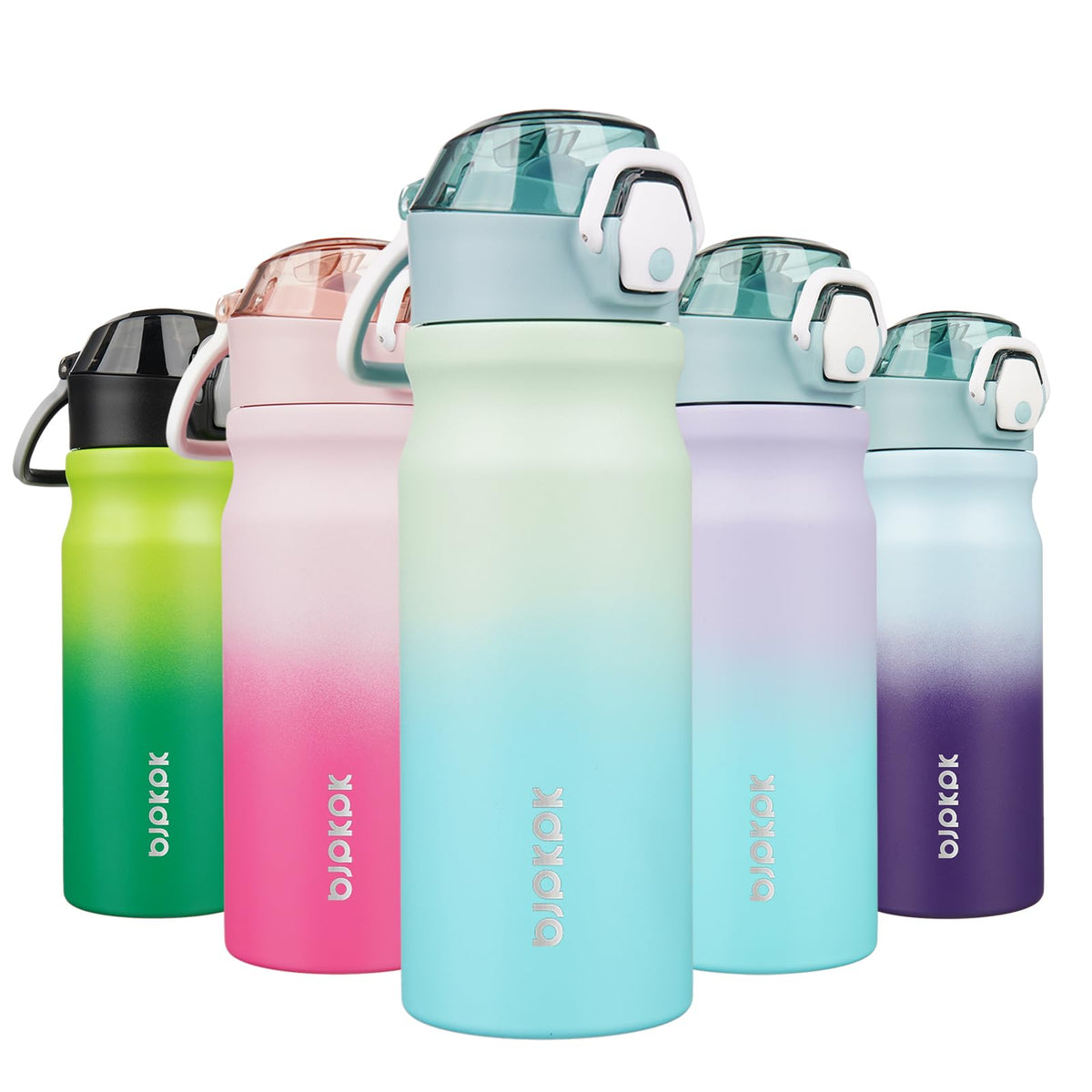 BJPKPK insulated water bottle mint, front view, ideal for daily on-the-go hydration