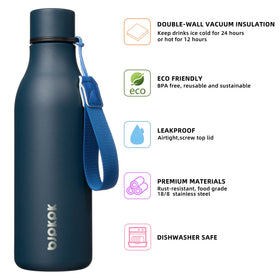 BJPKPK insulated bottle 18oz navy blue lid close-up showing leak-proof seal.