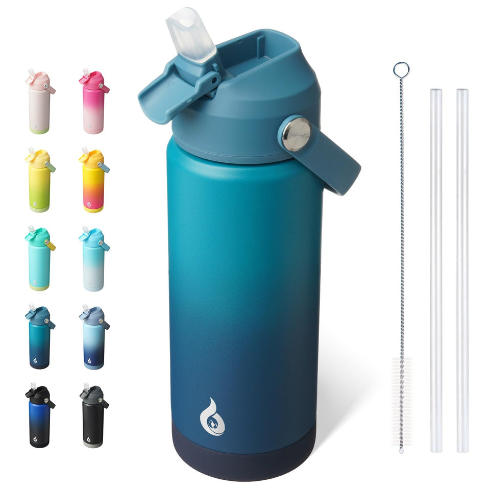 BJPKPK insulated bottle with straw lid shows portability and one-handed use