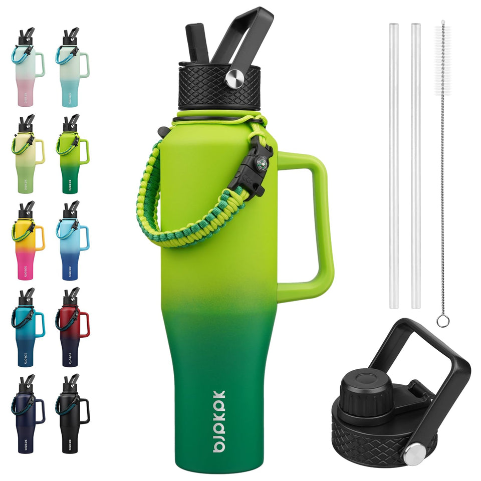 BJPKPK insulated water bottle with straw lid fits cup holders for convenient on-the-go hydration.