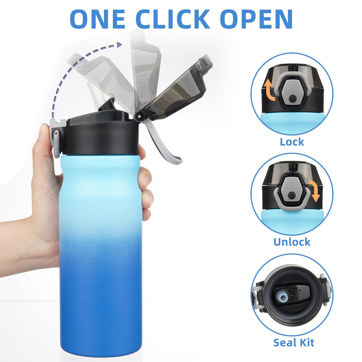 Leak-proof locking lid on BJPKPK bottle enables one-handed operation on the move