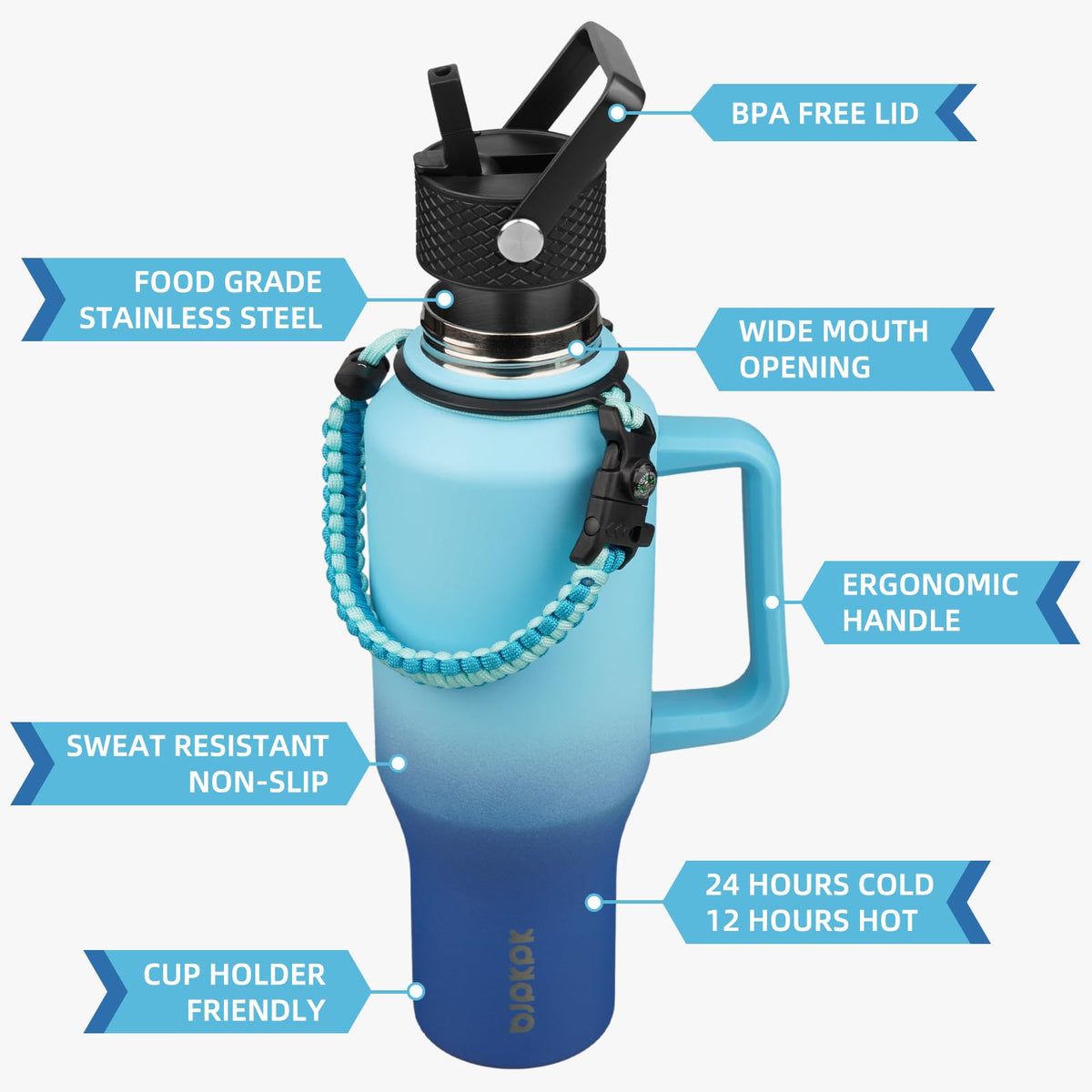 BJPKPK paracord strap bottle ideal for outdoor adventures and everyday carry