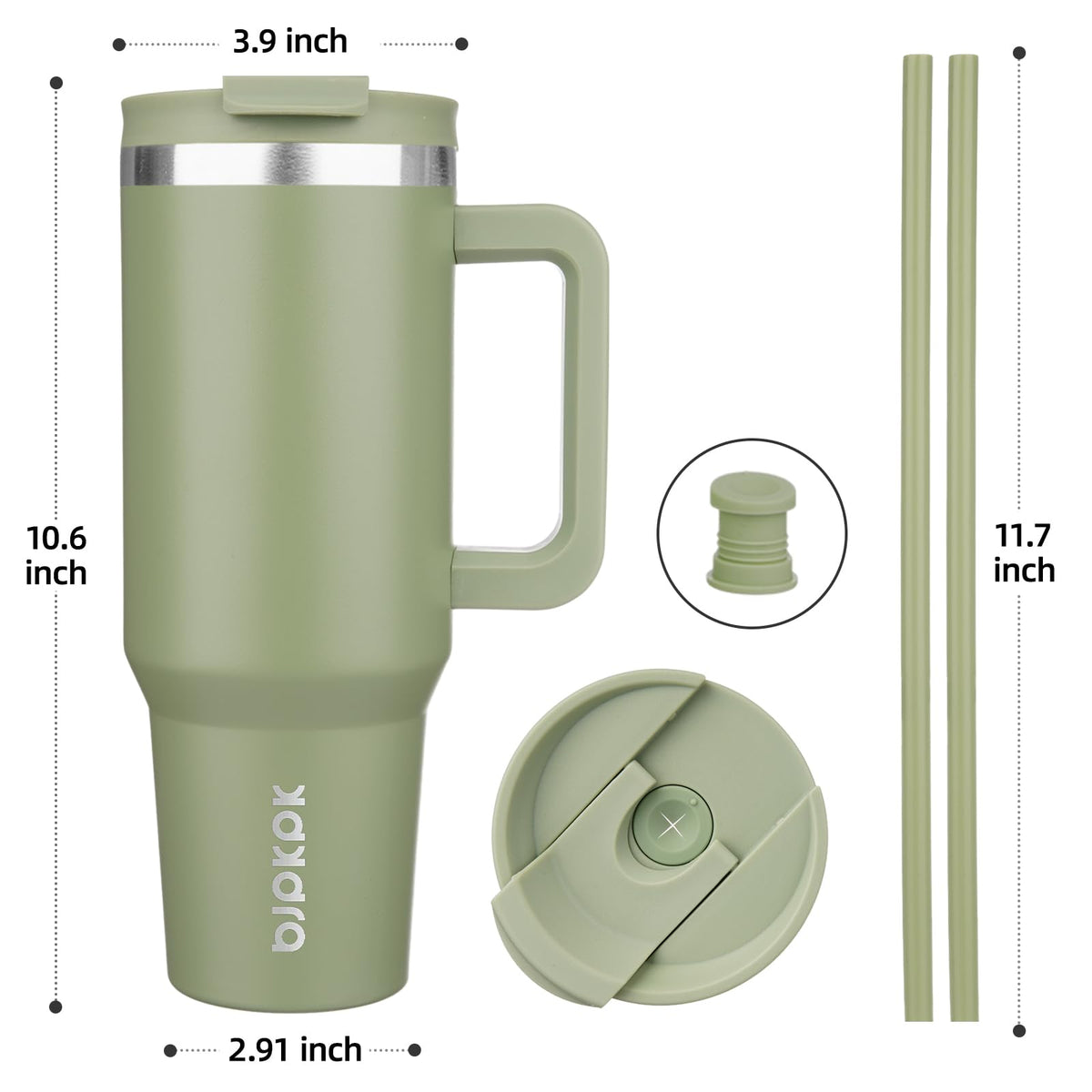 BJPKPK Sage travel mug with straw for convenient cold beverage sipping.