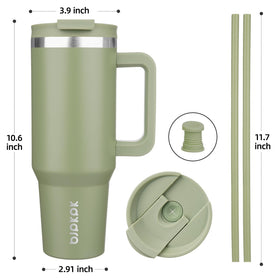 BJPKPK Sage travel mug with straw for convenient cold beverage sipping.