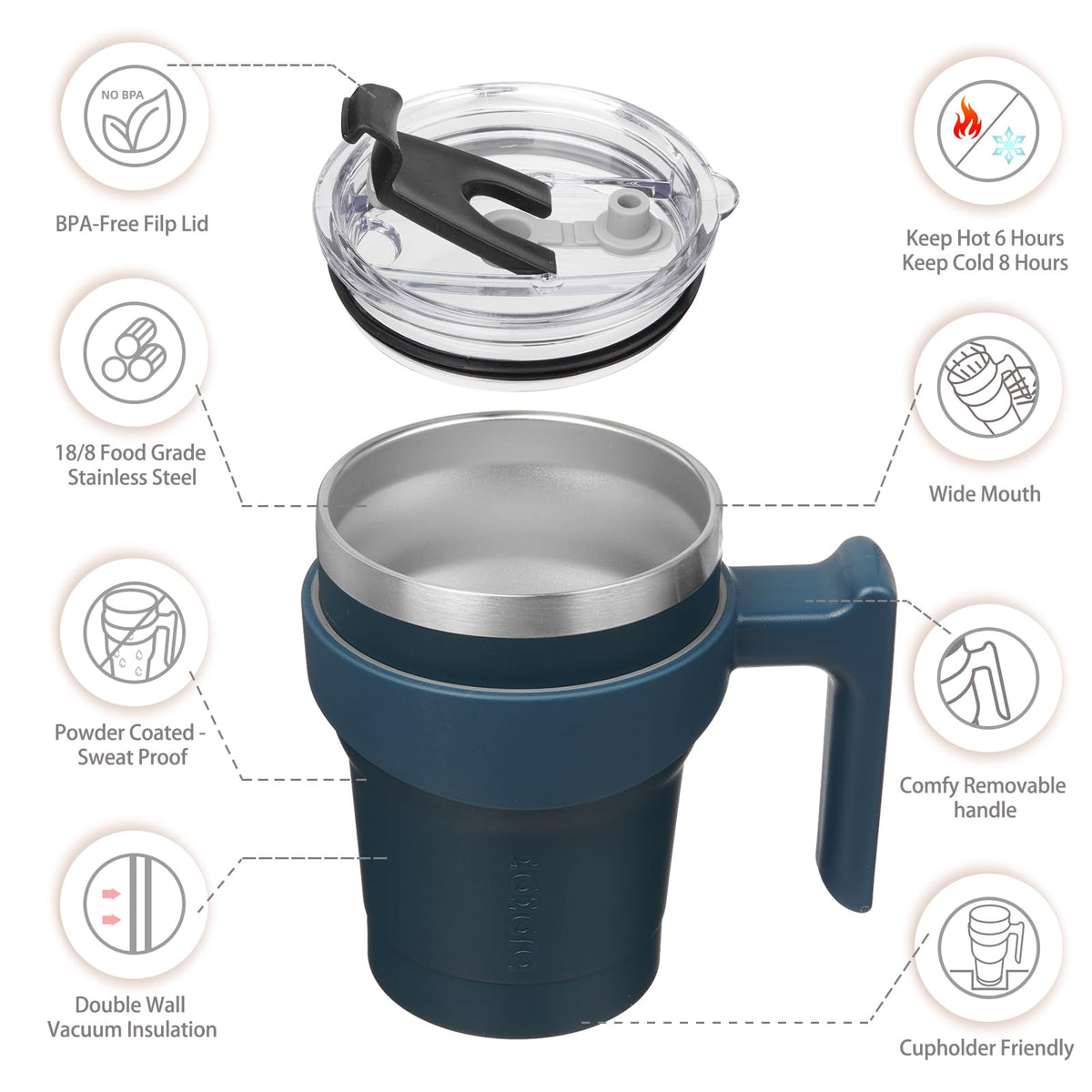 BJPKPK stainless steel tumbler body with double-walled insulation keeps drinks hot or cold