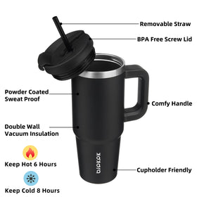 BJPKPK stainless steel travel mug with straw for convenient sipping on the go.