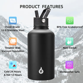 BJPKPK bottle features three lids and paracord handle for versatile use.