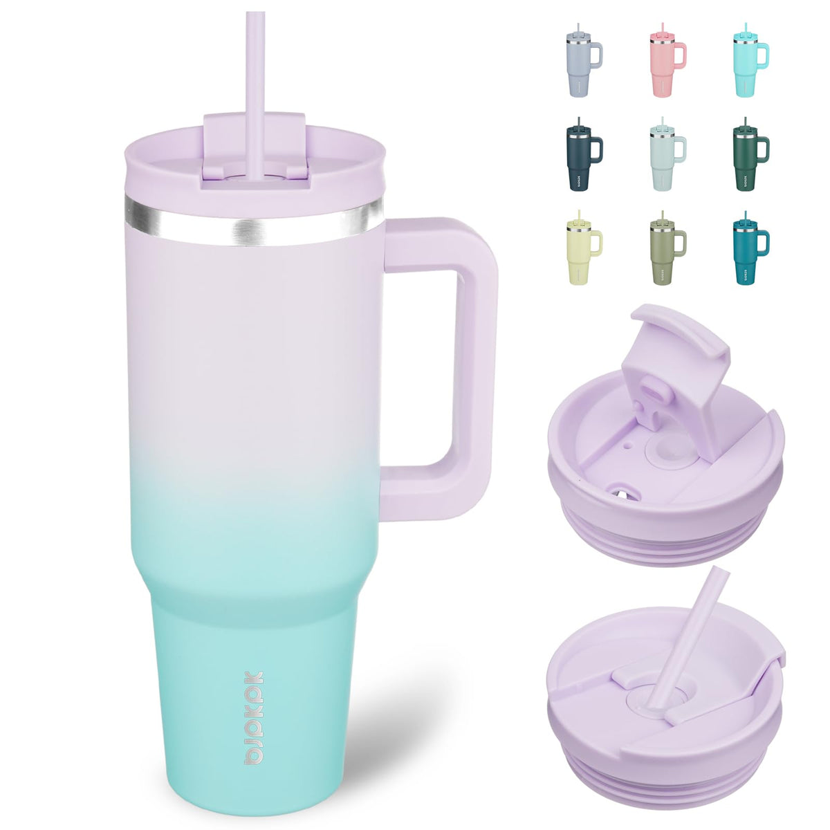 BJPKPK tumbler with lavender green finish and ergonomic handle for easy sipping on the go
