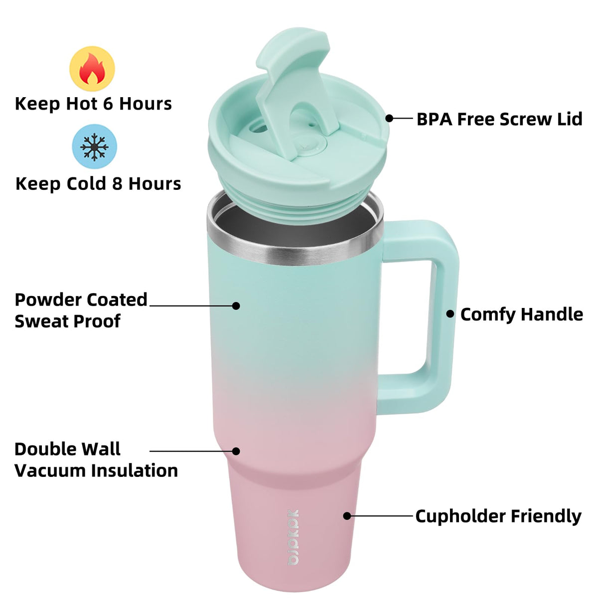 BJPKPK tumbler straw set included for versatile sipping options.