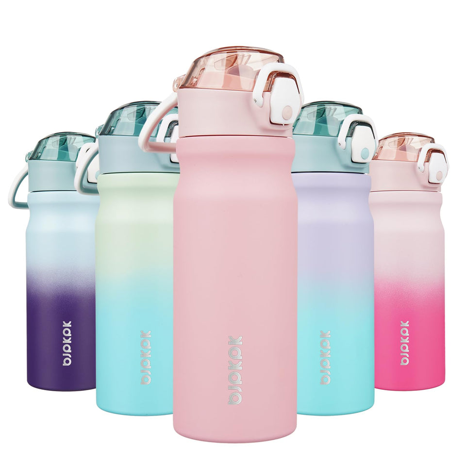 BJPKPK water bottle with straw in light pink for on-the-go hydration