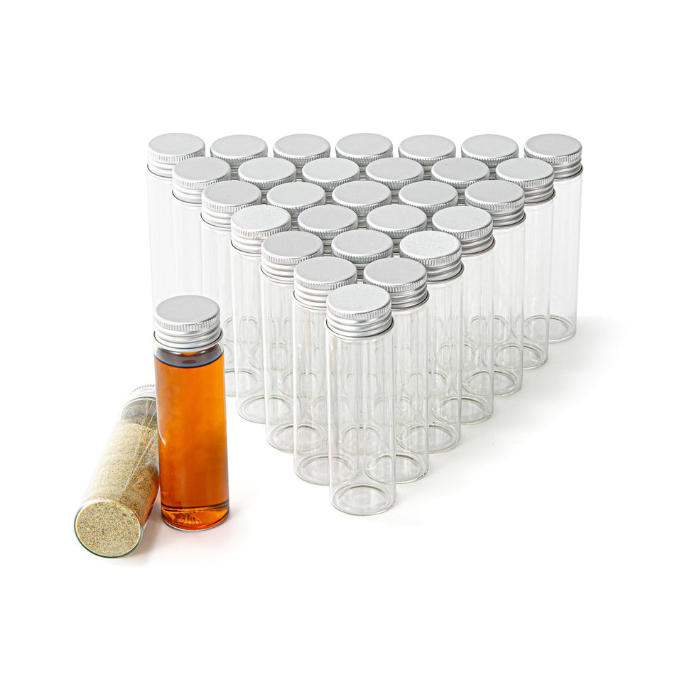 BKMAMLAB 50ml clear glass vial with aluminum cap for spill-free spice storage.