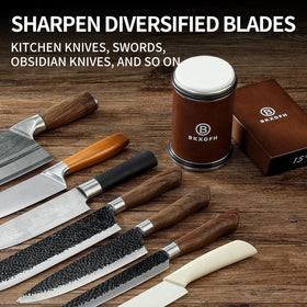 BKXOFH walnut-base knife sharpener on a countertop ready for daily use