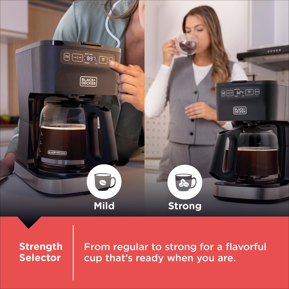 BLACK+DECKER CaféCraft Strength Selector enables customizable brew strength.