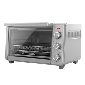 BLACK+DECKER Crisp 'N Bake front view highlights a modern stainless steel finish.