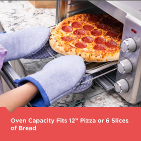 BLACK+DECKER wire rack shown for even toast and meals using multiple racks.