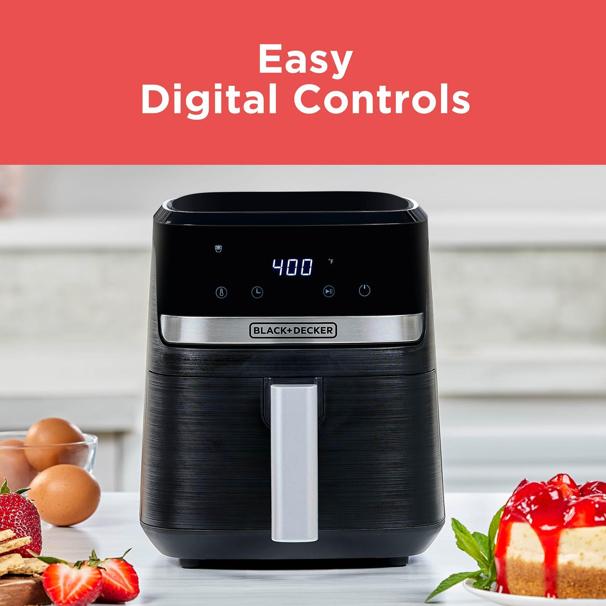 BLACK+DECKER Purifry air crisp technology delivers crispy results with less oil.