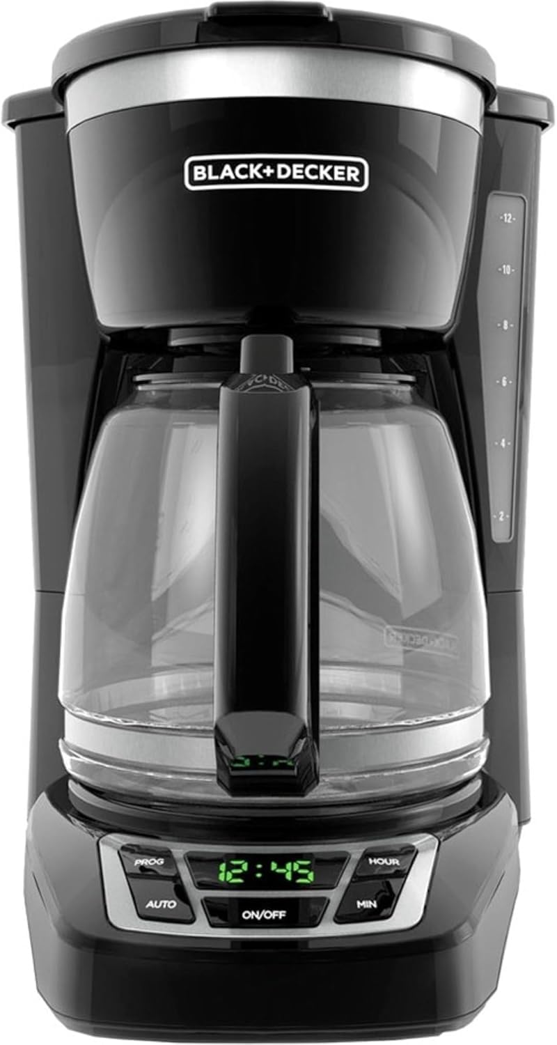BLACK+DECKER 12-Cup coffee maker front view showing compact design for kitchens