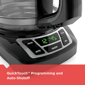 BLACK+DECKER 12-Cup coffee maker Sneak-A-Cup feature in action for mess-free pours