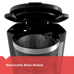 BLACK+DECKER 12-Cup coffee maker washable brew basket for simple cleaning