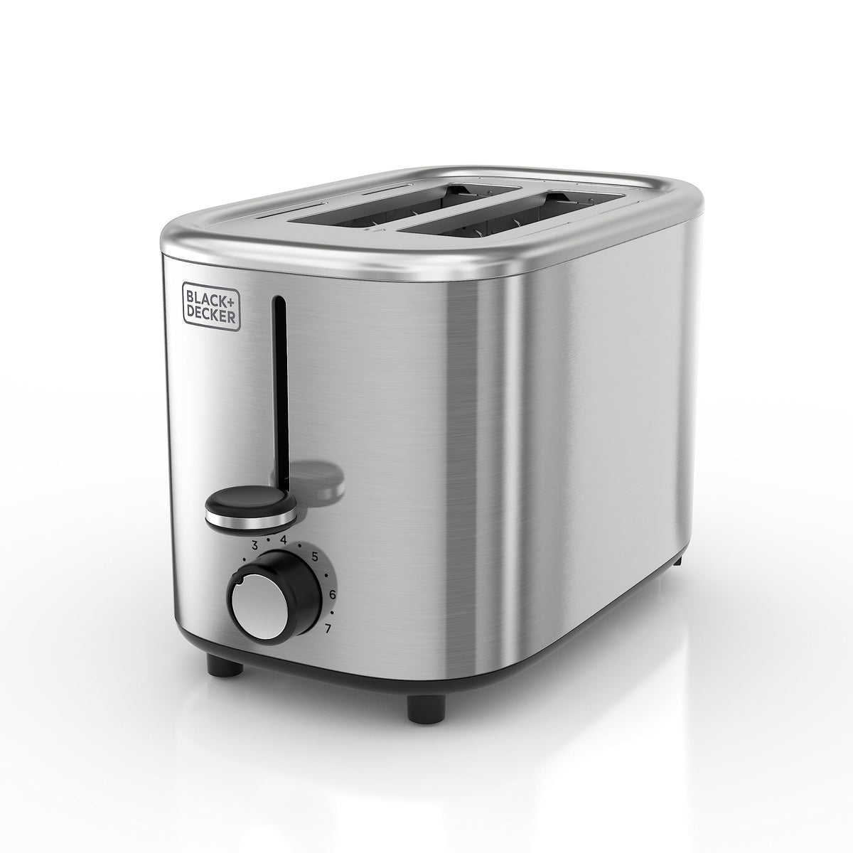 BLACK+DECKER 2-Slice Toaster with extra-wide slots for bagels and thick slices.