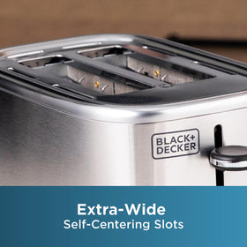 BLACK+DECKER toaster showing self-centering guides for even browning.