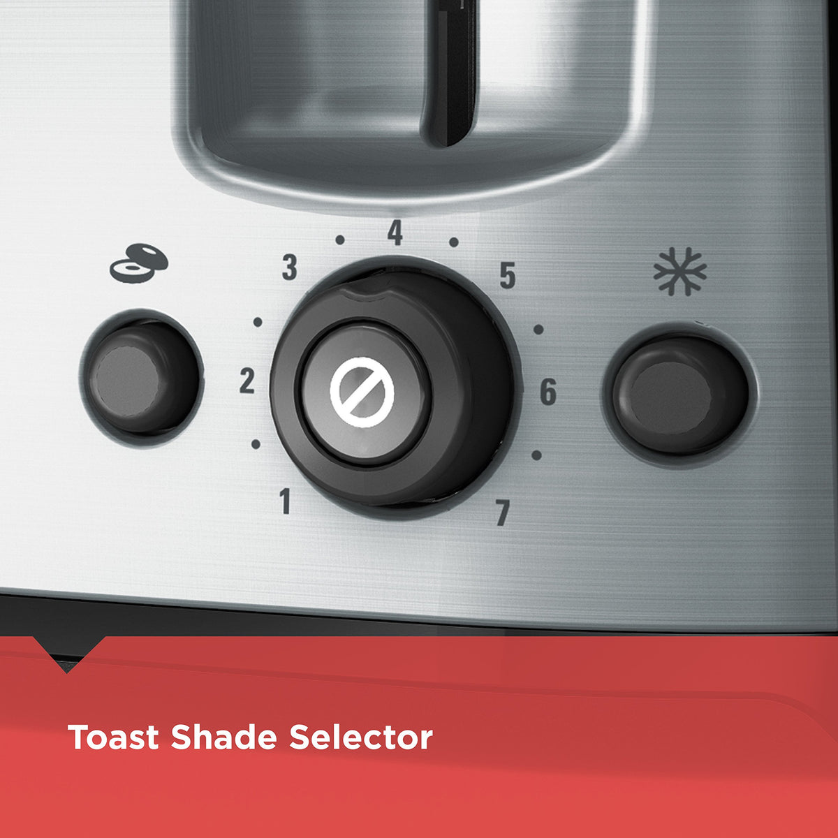 BLACK+DECKER Toaster showing seven browning levels for precise toasting.