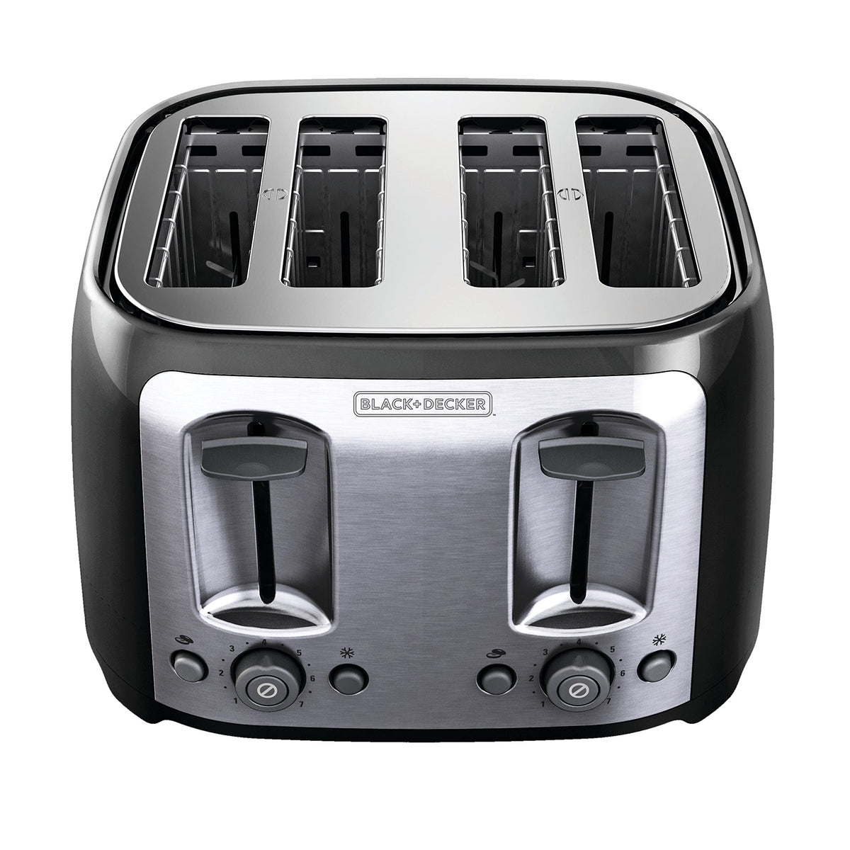 BLACK+DECKER Toaster with integrated cord wrap for tidy storage.