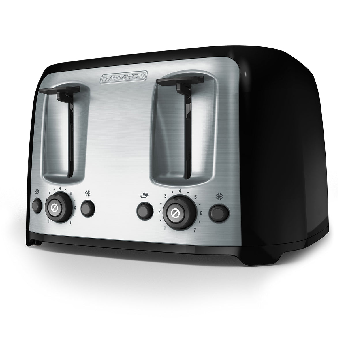 BLACK+DECKER 4-Slice Toaster with extra-wide slots for bagels and thick slices.