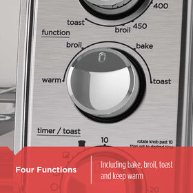 BLACK+DECKER 4-Slice Toaster Oven interior with convection highlights even heat distribution.