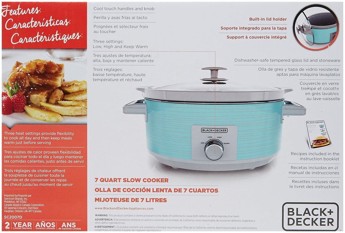BLACK+DECKER 7-Quart Slow Cooker cool-touch handles for safe transport on low or warm.