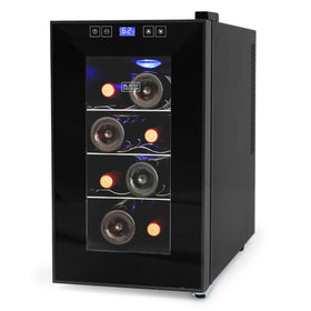 BLACK+DECKER BD60026 wine cellar with LED display, front view showing compact eight-bottle storage.