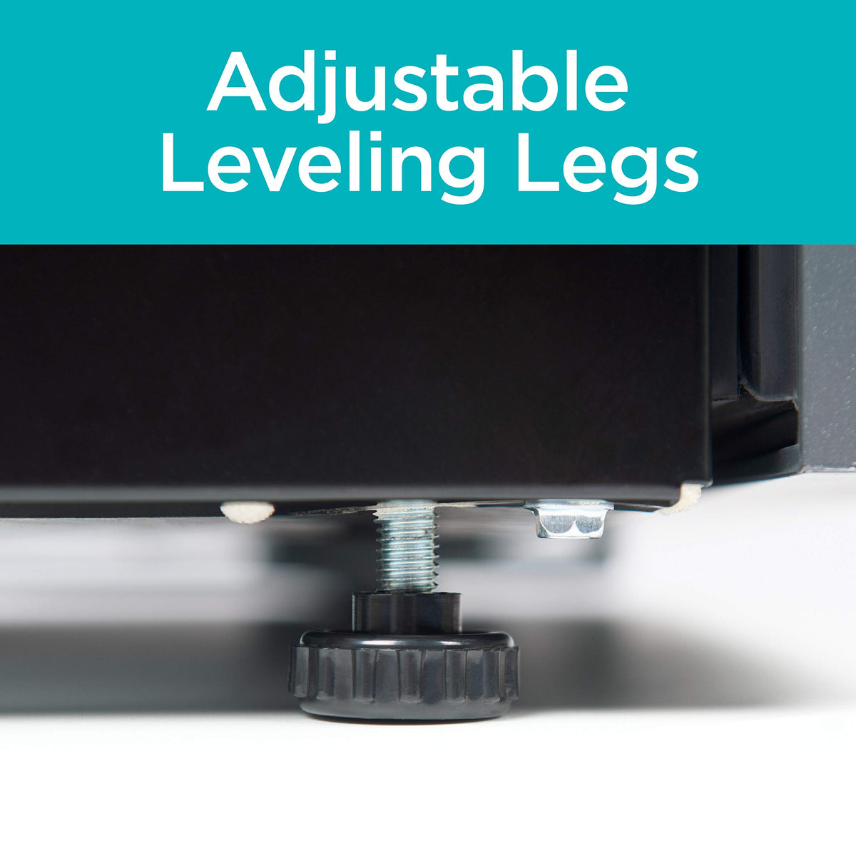 Recessed handle and leveling legs simplify placement and leveling.