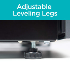 Recessed handle and leveling legs simplify placement and leveling.