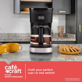 BLACK+DECKER CaféCraft 12-cup brewing in a sleek stainless unit for crowdful mornings.