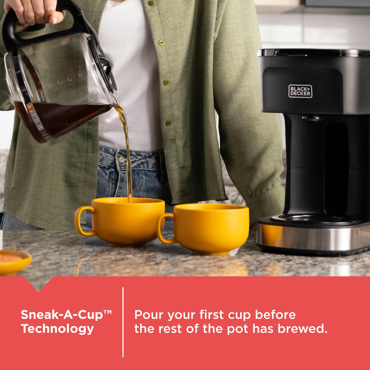 BLACK+DECKER CaféCraft stainless steel finish adds a modern, durable touch.