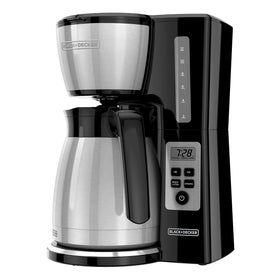 BLACK+DECKER CM2046S thermal carafe close-up showing heat retention without a warming plate
