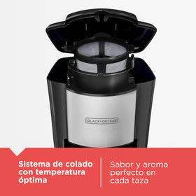 Compact BLACK+DECKER coffeemaker shown in a small kitchen or dorm setup
