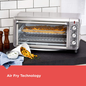 BLACK+DECKER Crisp N Bake air fry toaster oven with 12-inch pizza capacity for quick weeknight meals.