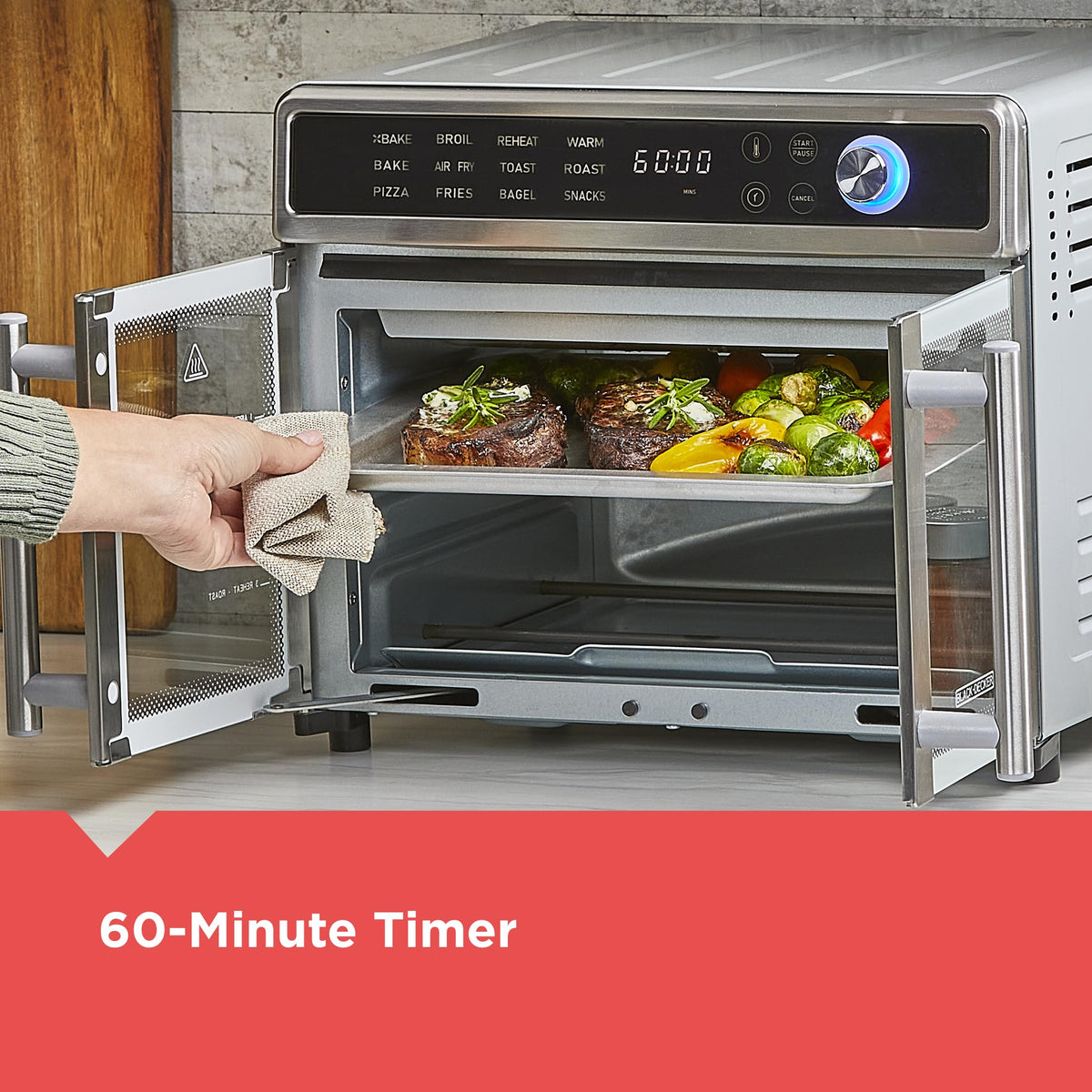 BLACK+DECKER Crisp N Bake 12-inch pizza capability for family dinners.