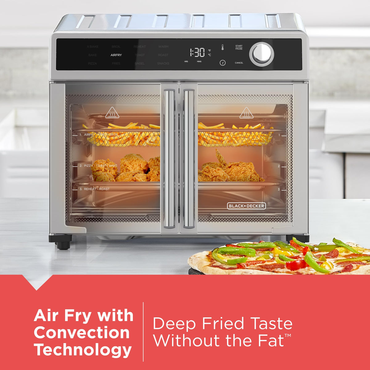 BLACK+DECKER Crisp N Bake oven interior showing spacious cavity for family meals.
