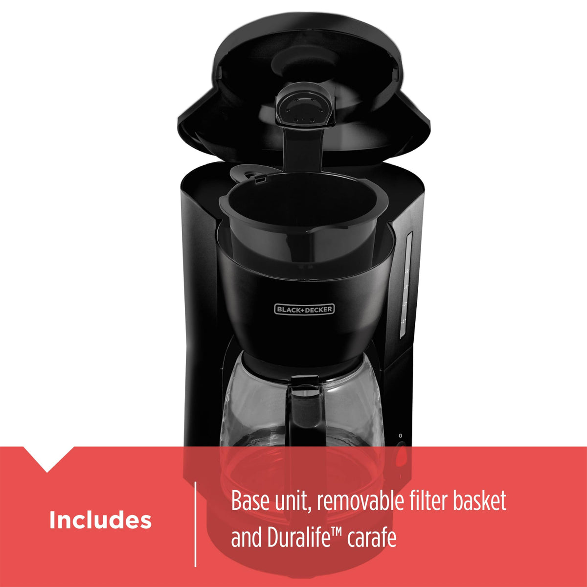 BLACK+DECKER DCM600B removable filter basket simplifies cleanup after brewing.