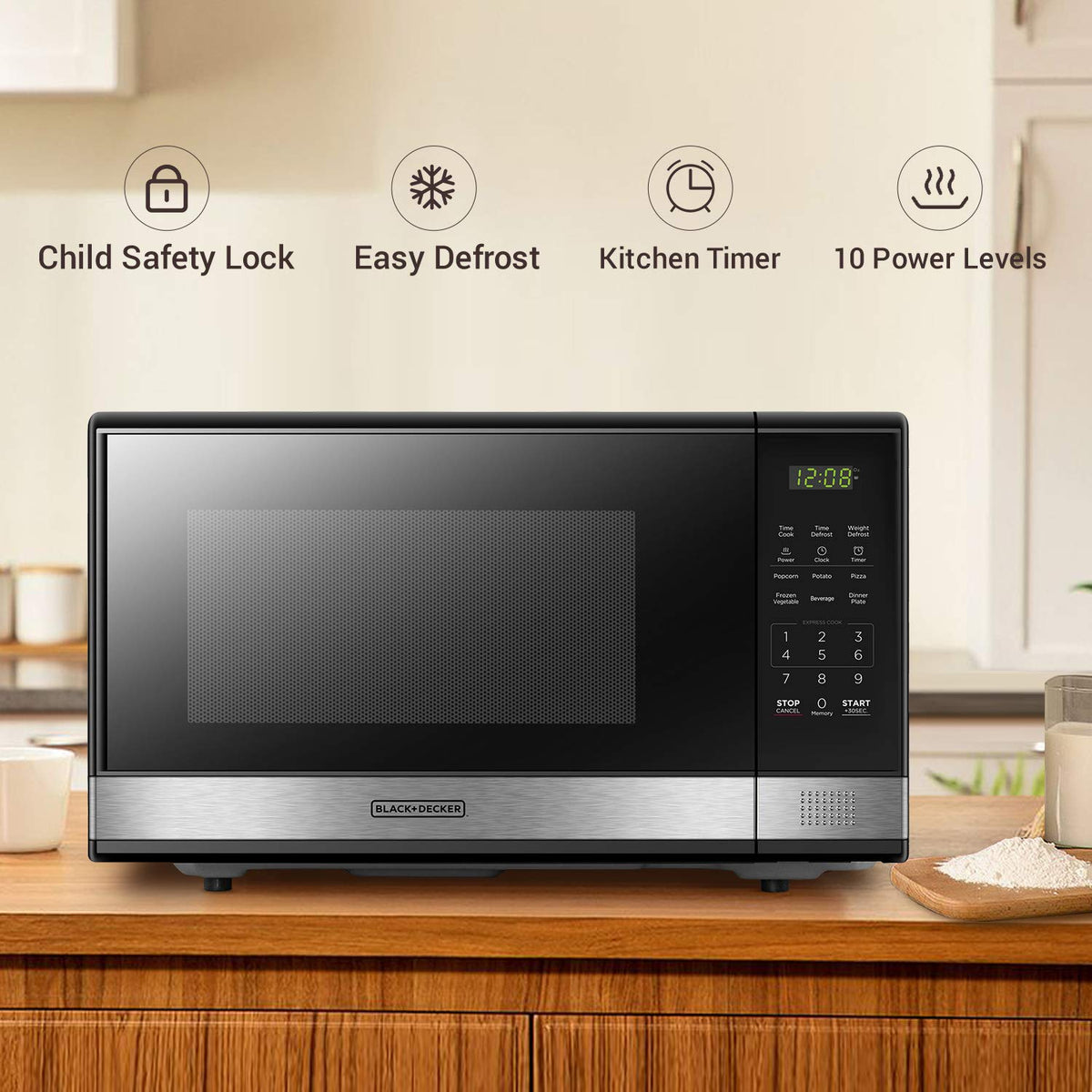 Digital display panel shows clock and timer for precise, convenient cooking.