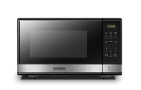 Black+Decker EM031MB11 microwave front view with black and stainless finish for contemporary kitchens.