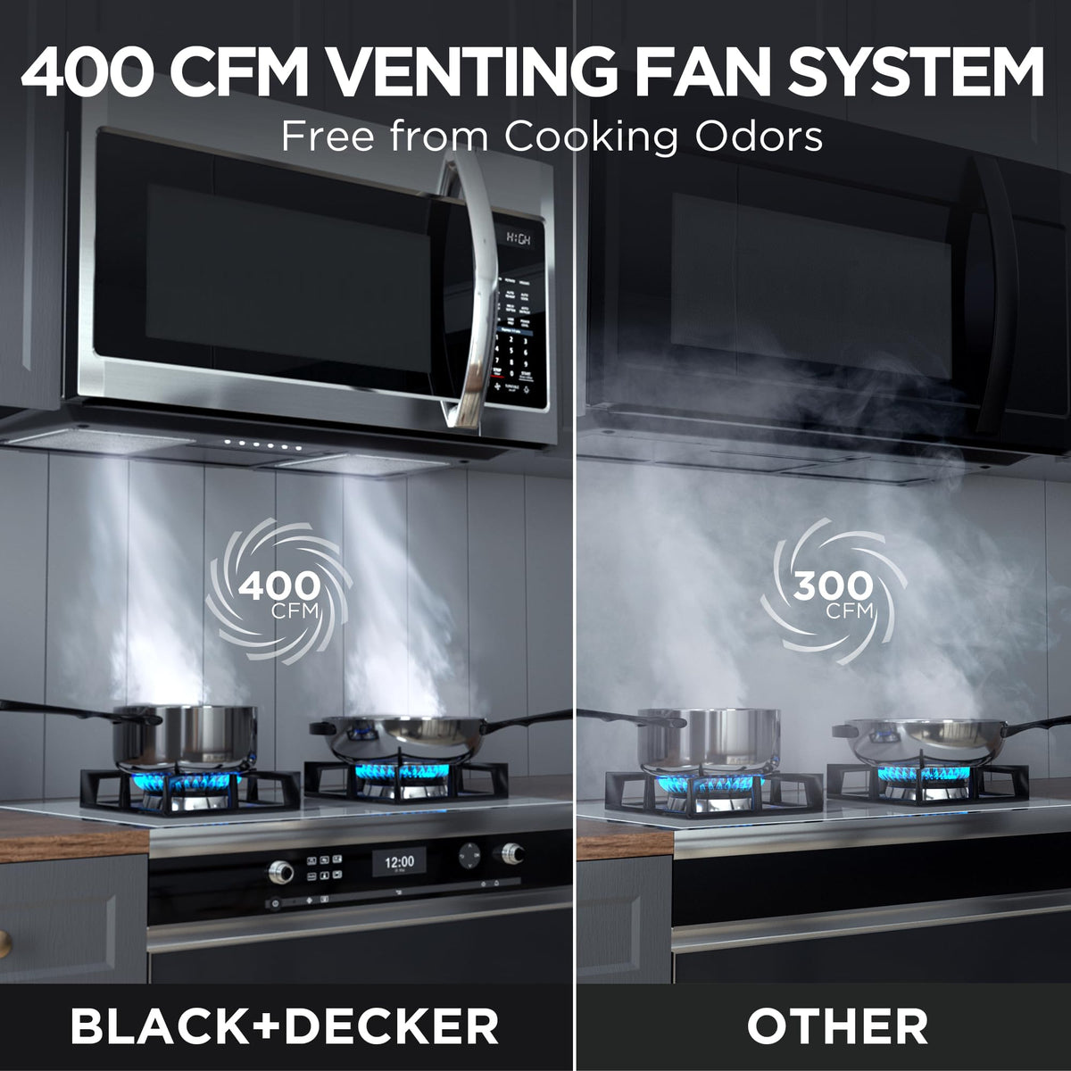 BLACK+DECKER EM044KB19 interior with two level rack for multitasking meals